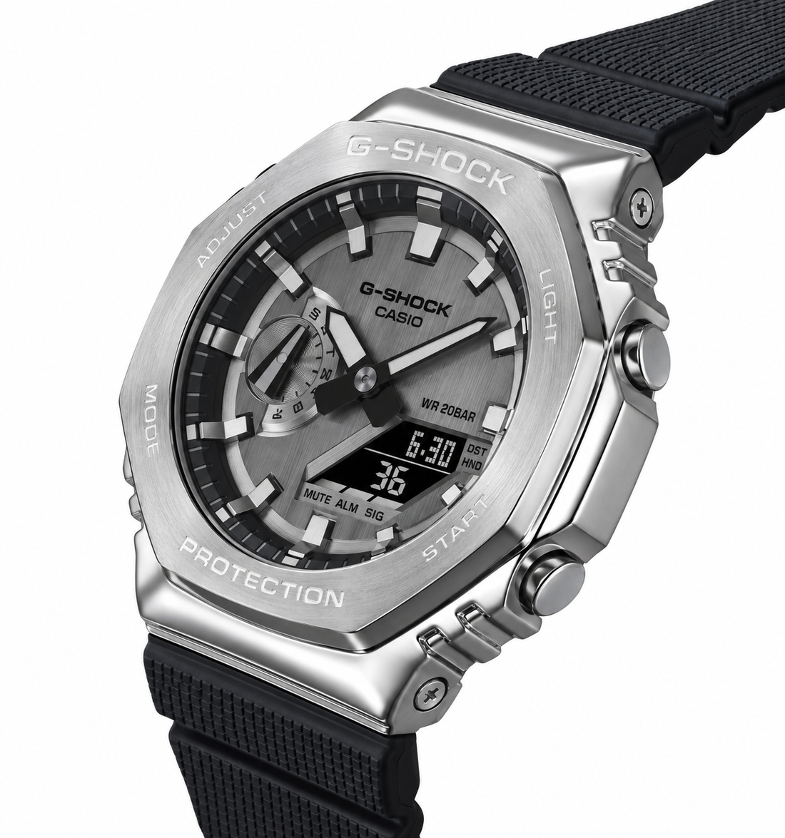 CASIO G-SHOCK Premium Analog Digital Watch for Men – Silver Dial with Black Resin Strap
