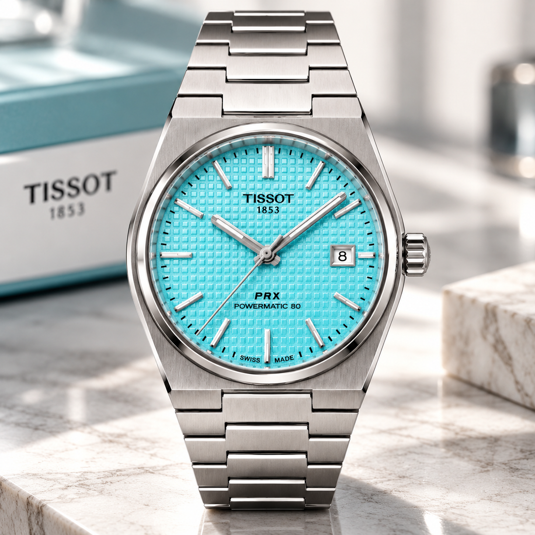 Tissot PRX Tiffany Blue Premium Stainless Steel Watch