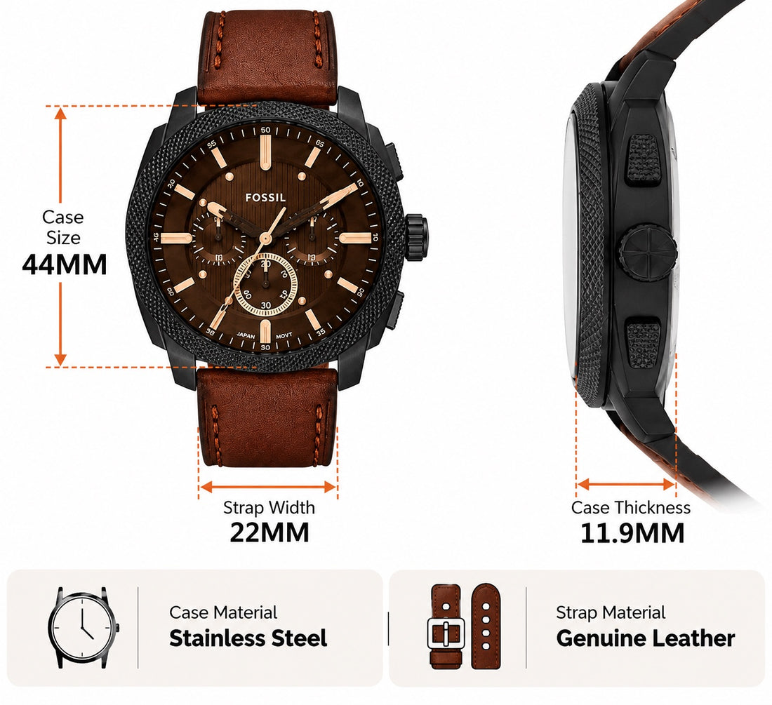 Fossil Men’s Chronograph Black Dial Premium Leather Watch