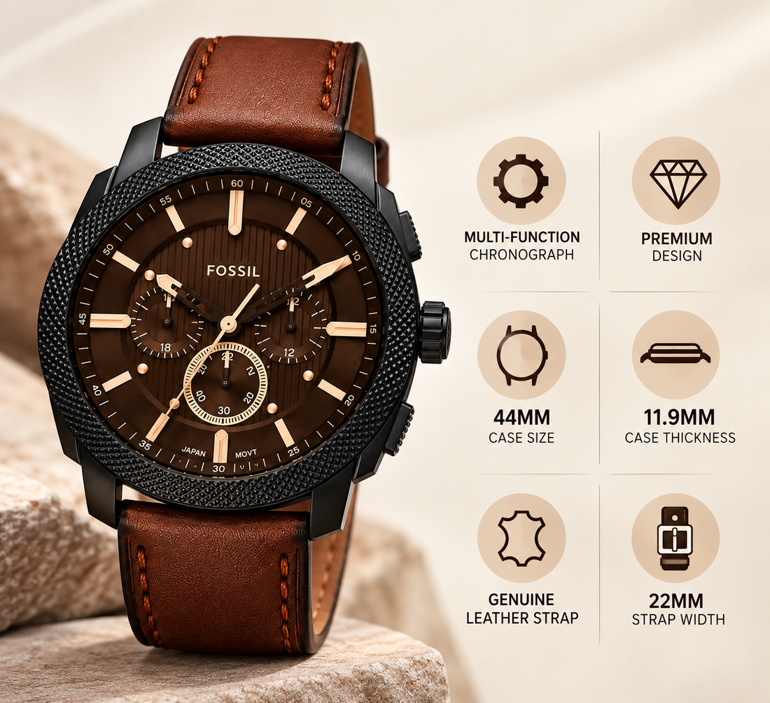 Fossil Men’s Chronograph Black Dial Premium Leather Watch