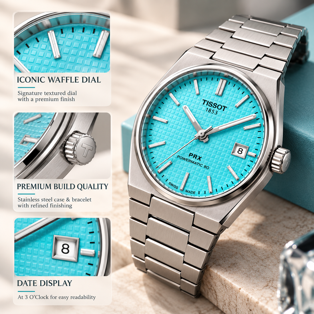 Tissot PRX Tiffany Blue Premium Stainless Steel Watch