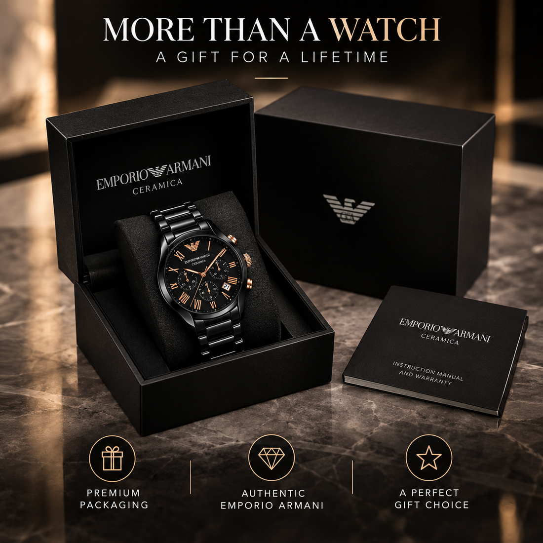 EMPORIO ARMANI Premium Analog Watch for Men – Black Ceramic Strap