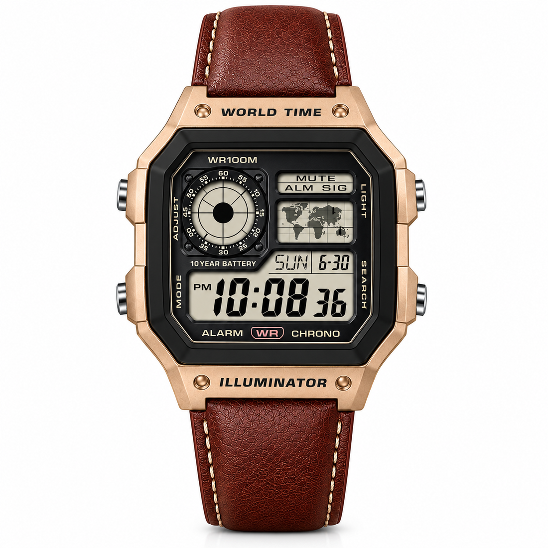 Casio Digital Watch for Men with Genuine Leather Strap