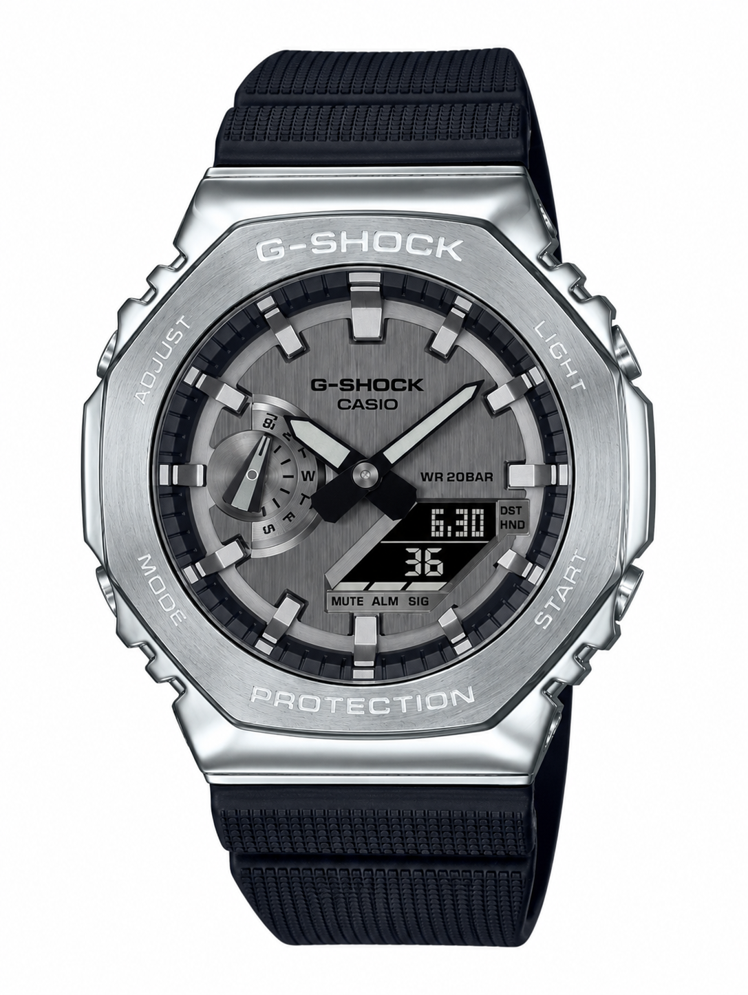 CASIO G-SHOCK Premium Analog Digital Watch for Men – Silver Dial with Black Resin Strap