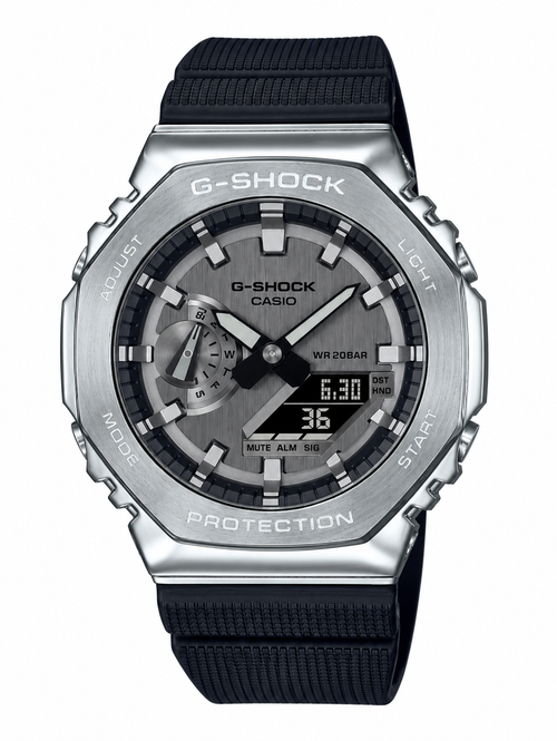 CASIO G-SHOCK Premium Analog Digital Watch for Men – Silver Dial with Black Resin Strap