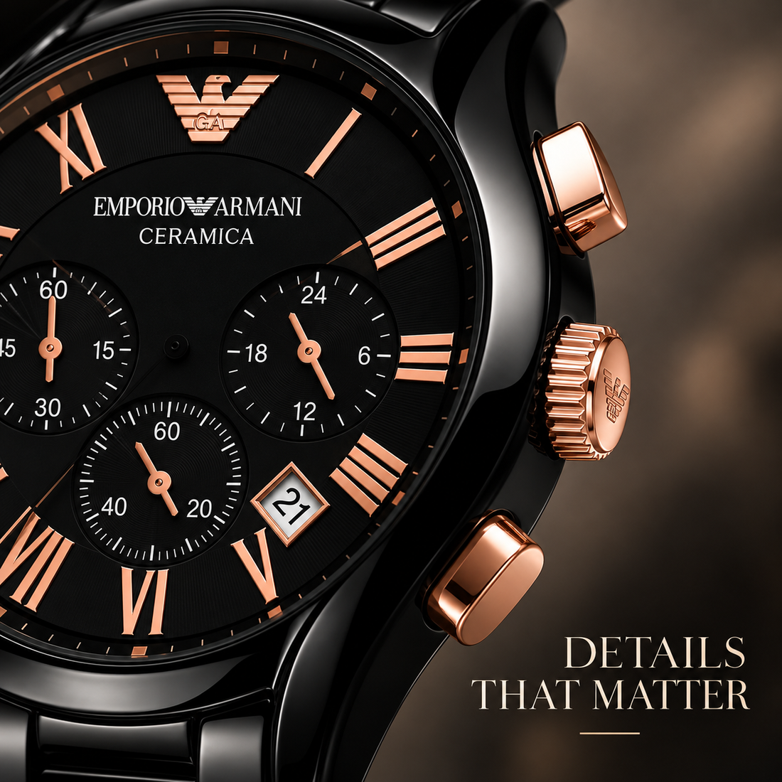 EMPORIO ARMANI Premium Analog Watch for Men – Black Ceramic Strap