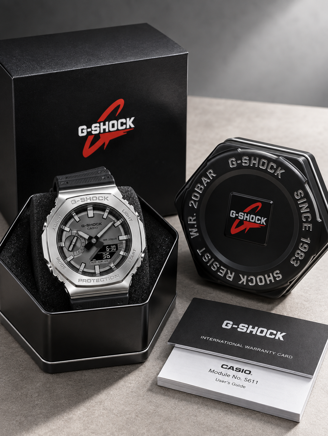 CASIO G-SHOCK Premium Analog Digital Watch for Men – Silver Dial with Black Resin Strap