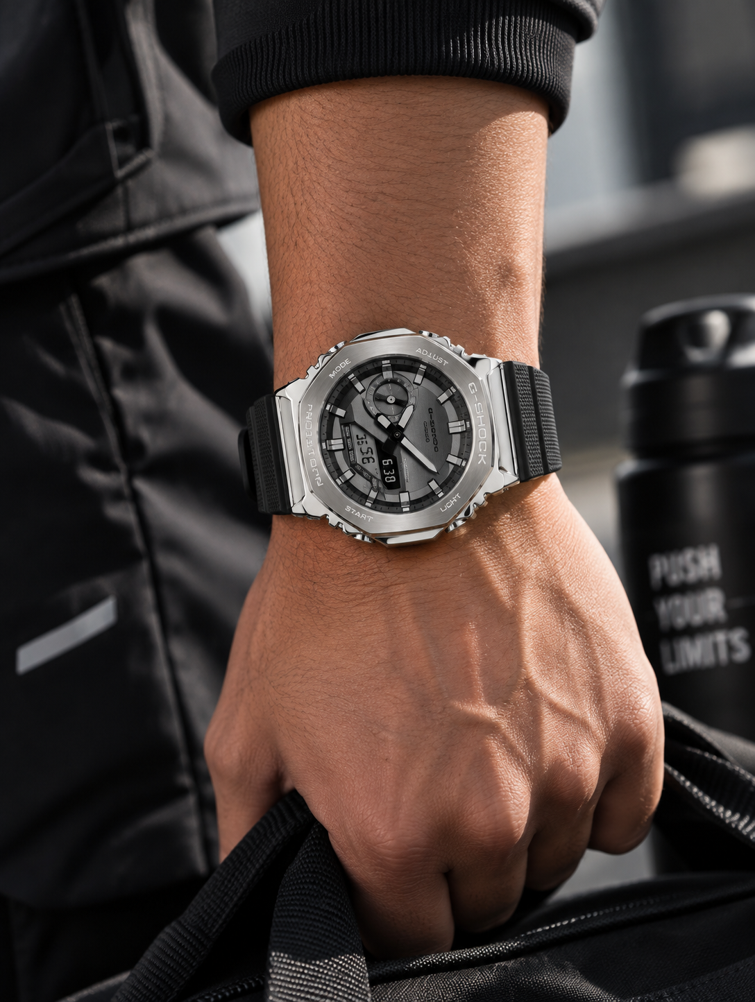 CASIO G-SHOCK Premium Analog Digital Watch for Men – Silver Dial with Black Resin Strap