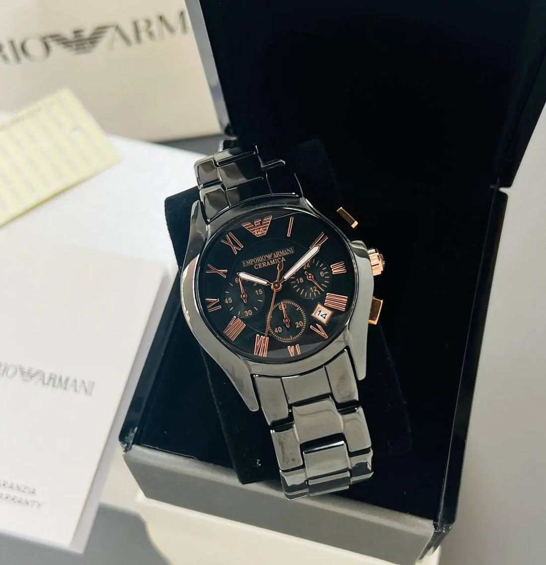 EMPORIO ARMANI Premium Analog Watch for Men – Black Ceramic Strap